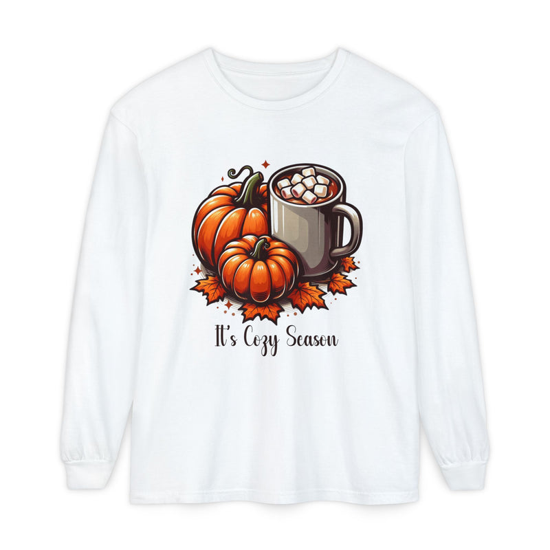 Cozy Fall Vibes T-Shirt | Pumpkin, Hot Chocolate & Autumn Leaves Tee | Cute Seasonal Graphic Sweat shirt