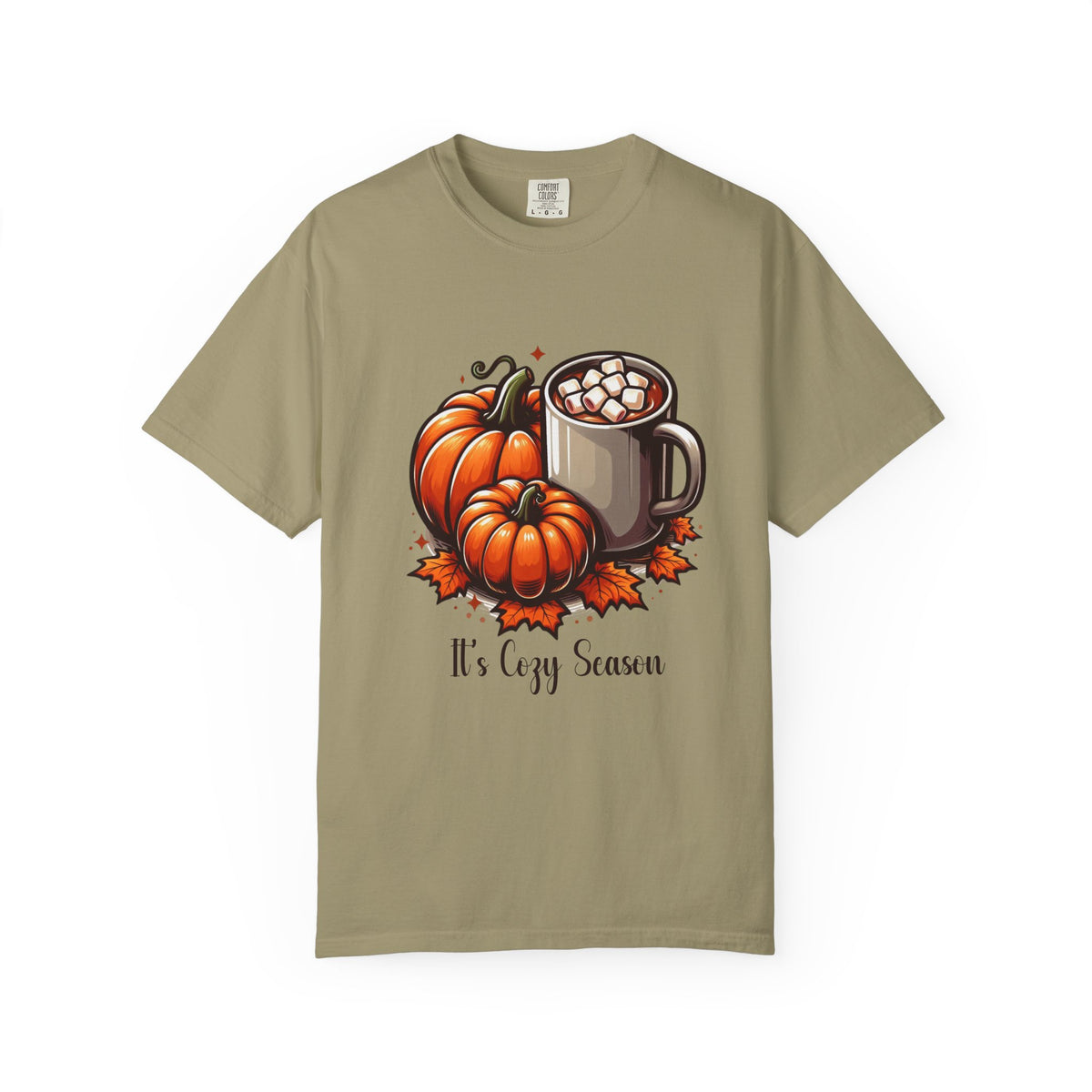 Cozy Fall Vibes T-Shirt | Pumpkin, Hot Chocolate & Autumn Leaves Tee | Cute Seasonal Graphic Shirt