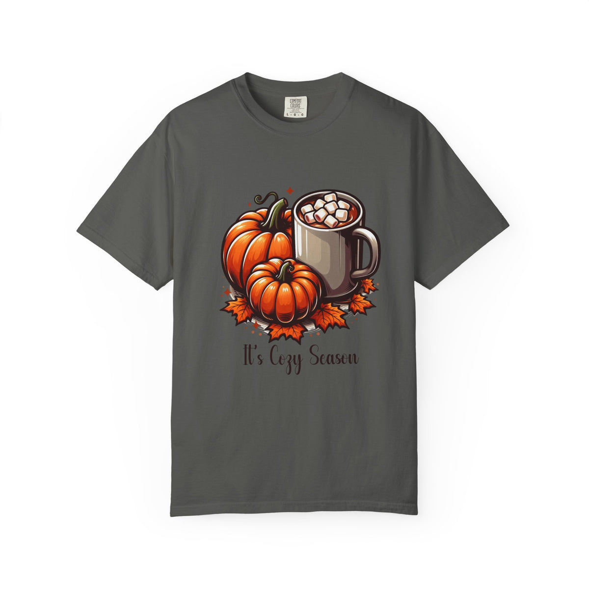 Cozy Fall Vibes T-Shirt | Pumpkin, Hot Chocolate & Autumn Leaves Tee | Cute Seasonal Graphic Shirt