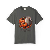 Cozy Fall Vibes T-Shirt | Pumpkin, Hot Chocolate & Autumn Leaves Tee | Cute Seasonal Graphic Shirt