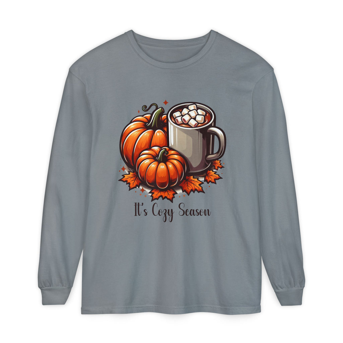Cozy Fall Vibes T-Shirt | Pumpkin, Hot Chocolate & Autumn Leaves Tee | Cute Seasonal Graphic Sweat shirt