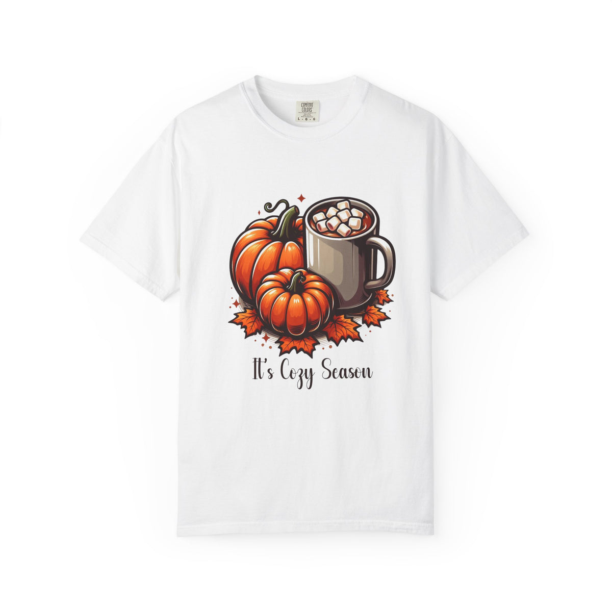 Cozy Fall Vibes T-Shirt | Pumpkin, Hot Chocolate & Autumn Leaves Tee | Cute Seasonal Graphic Shirt