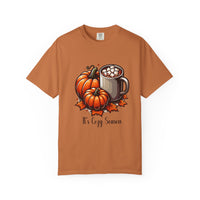 Cozy Fall Vibes T-Shirt | Pumpkin, Hot Chocolate & Autumn Leaves Tee | Cute Seasonal Graphic Shirt