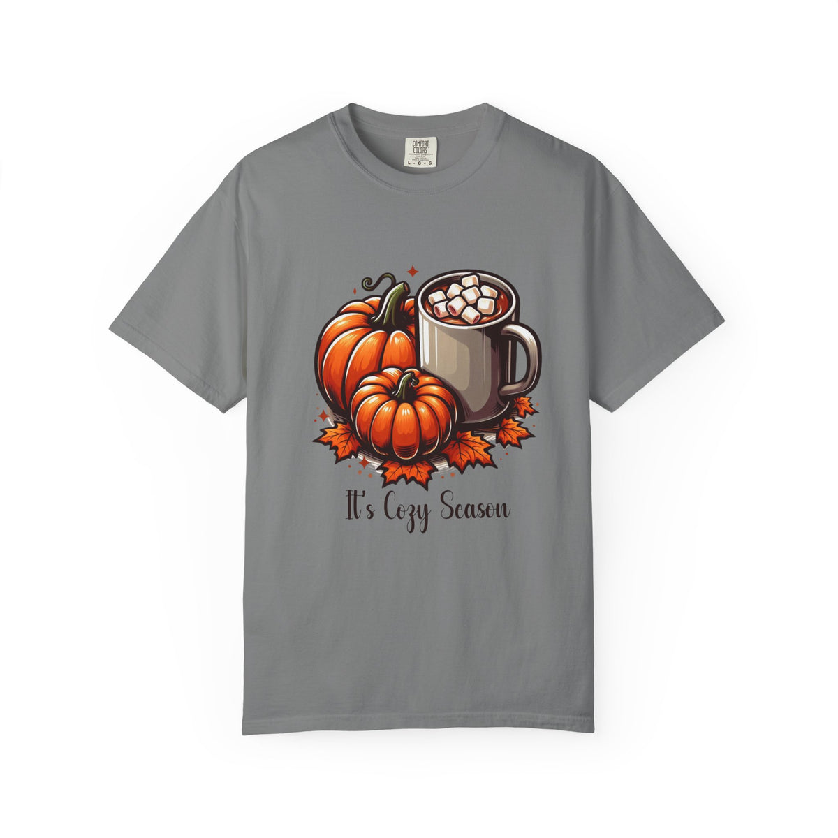 Cozy Fall Vibes T-Shirt | Pumpkin, Hot Chocolate & Autumn Leaves Tee | Cute Seasonal Graphic Shirt