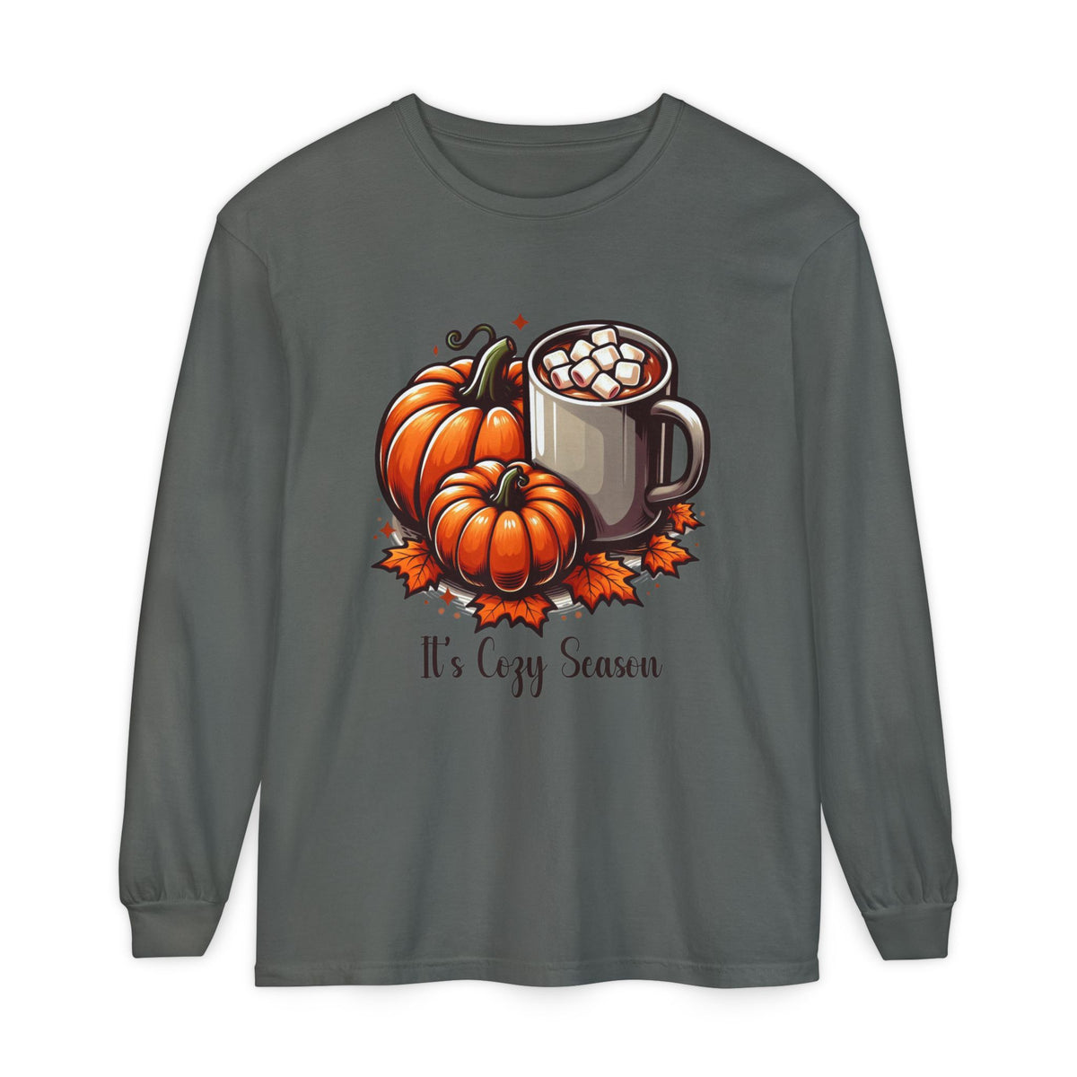Cozy Fall Vibes T-Shirt | Pumpkin, Hot Chocolate & Autumn Leaves Tee | Cute Seasonal Graphic Sweat shirt