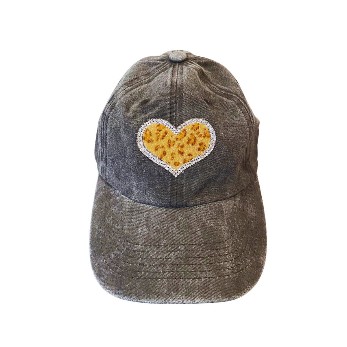 Dad Cap BLK with Bling Leopard Heart